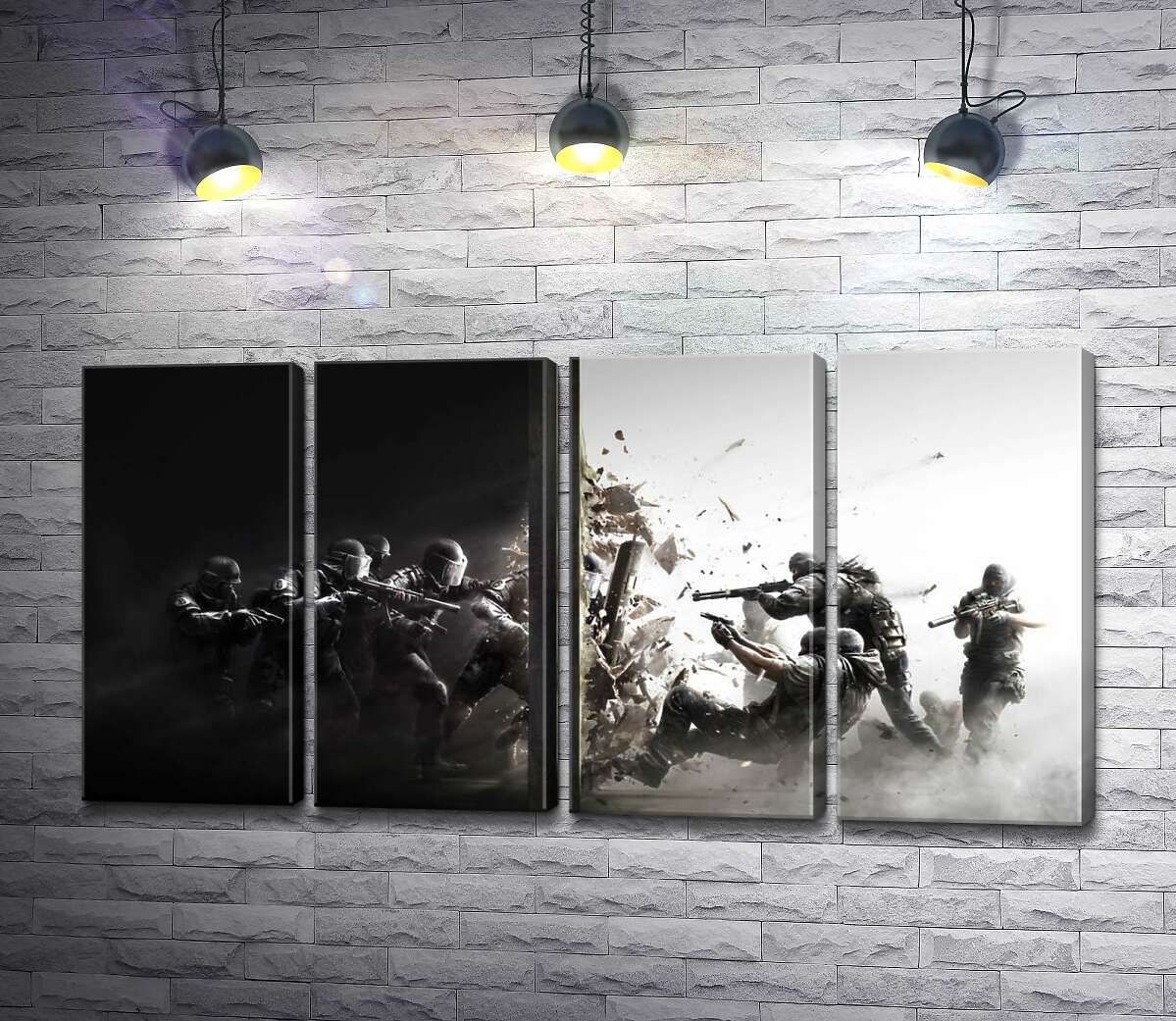 модульная картина Солдаты-захватчики пробивают стену границы (Модуль №24)