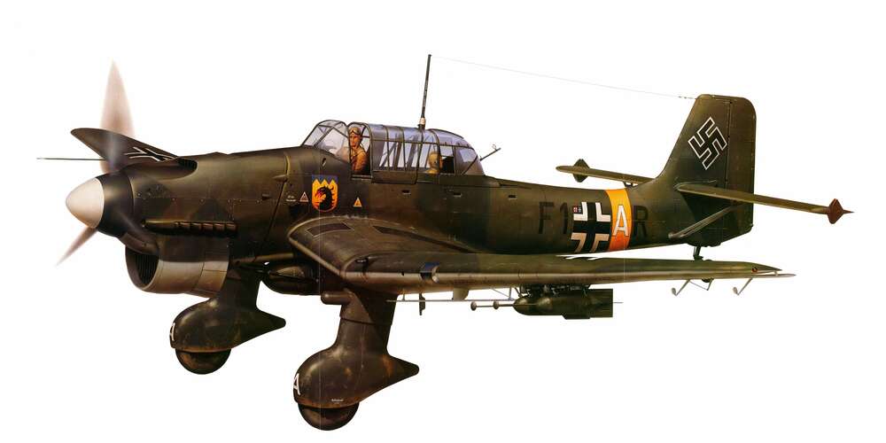картина-постер "Штука" (Junkers Ju 87) немецкий пикирующий бомбардировщик времен Второй мировой войны