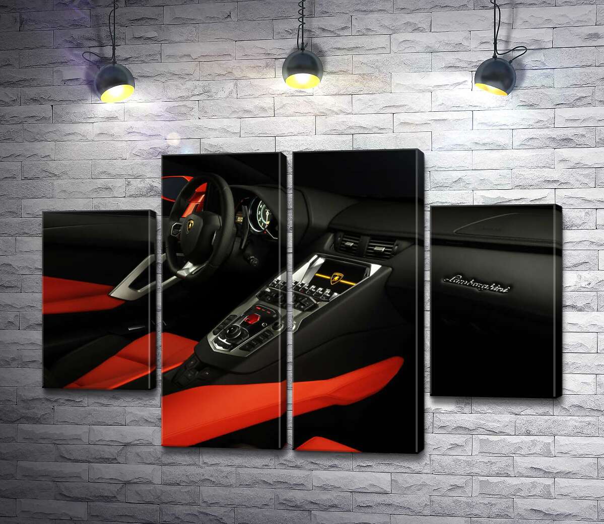 модульна картина Вишуканий салон автомобіля Ламборгіні (Lamborghini) в червоно-чорних тонах (Модуль №20)