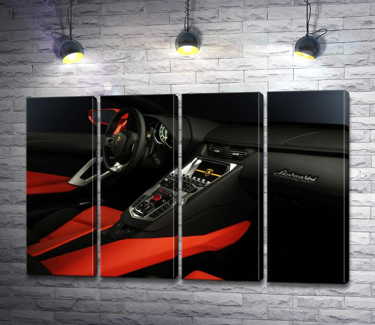 модульна картина Вишуканий салон автомобіля Ламборгіні (Lamborghini) в червоно-чорних тонах (Модуль №24)