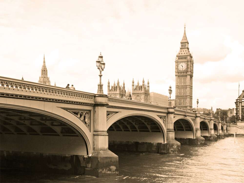 картина-постер Вежа Біг-Бен (Big Ben) видніється з-за Вестмінтерського мосту (Westminster Bridge)