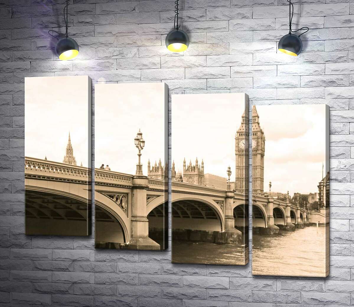 модульная картина Башня Биг-Бен (Big Ben) виднеется из-за Вестминтерского моста (Westminster Bridge) (Модуль №19)