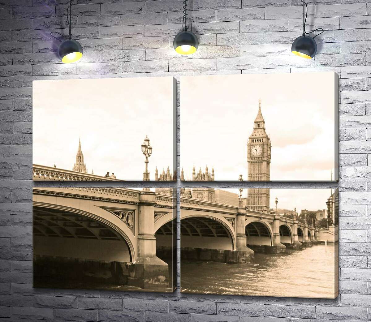 модульная картина Башня Биг-Бен (Big Ben) виднеется из-за Вестминтерского моста (Westminster Bridge) (Модуль №25)