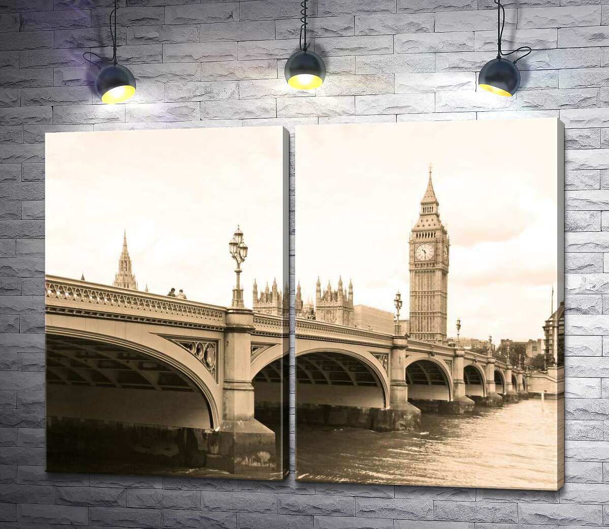 модульная картина Башня Биг-Бен (Big Ben) виднеется из-за Вестминтерского моста (Westminster Bridge)