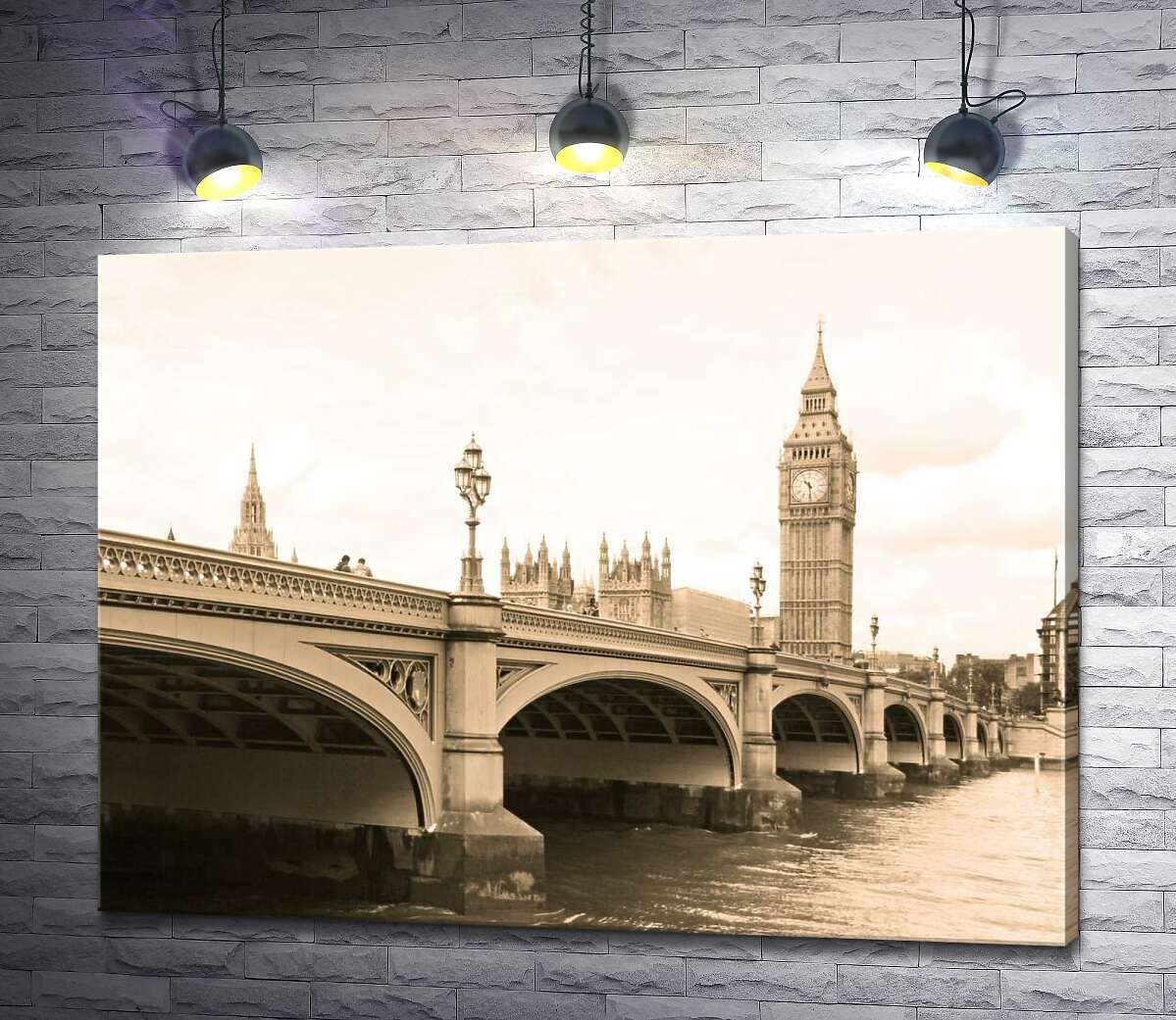 картина Вежа Біг-Бен (Big Ben) видніється з-за Вестмінтерського мосту (Westminster Bridge)