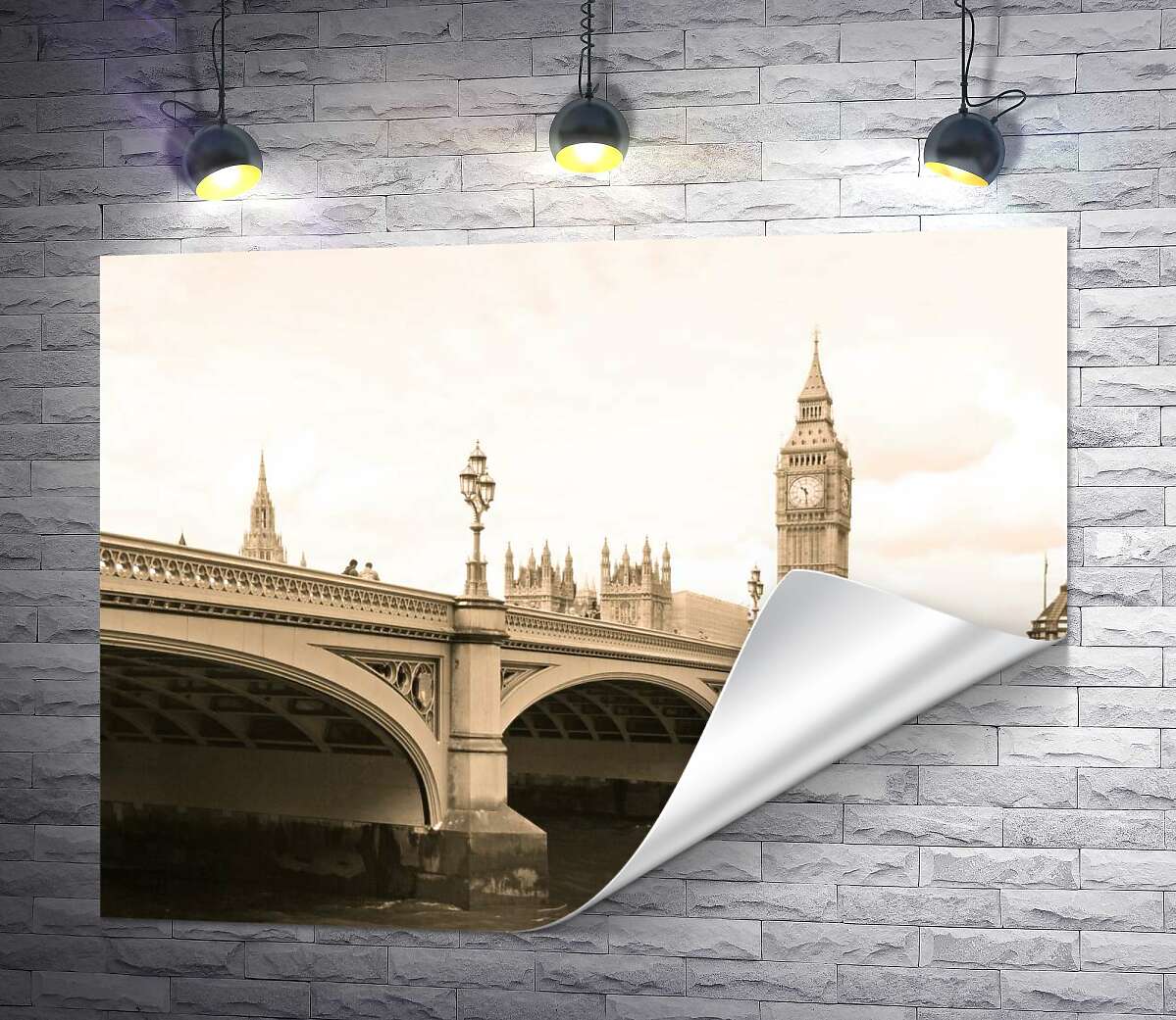 печать Башня Биг-Бен (Big Ben) виднеется из-за Вестминтерского моста (Westminster Bridge)