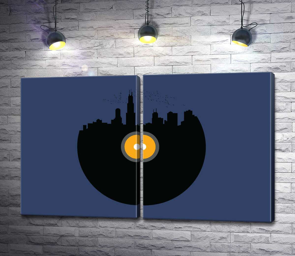 модульная картина Желтый свет фонаря в темноте ночного города