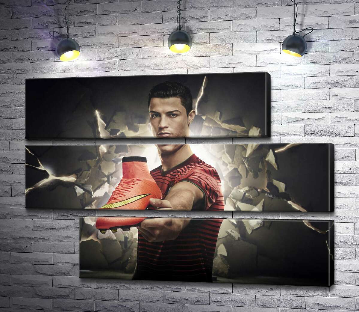 модульная картина Криштиану Роналду (Cristiano Ronaldo) рекламирует футбольные бутсы от фирмы Nike (Модуль №16)