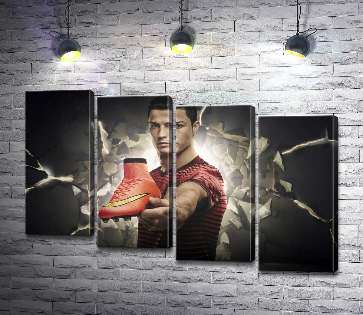 модульная картина Криштиану Роналду (Cristiano Ronaldo) рекламирует футбольные бутсы от фирмы Nike (Модуль №19)