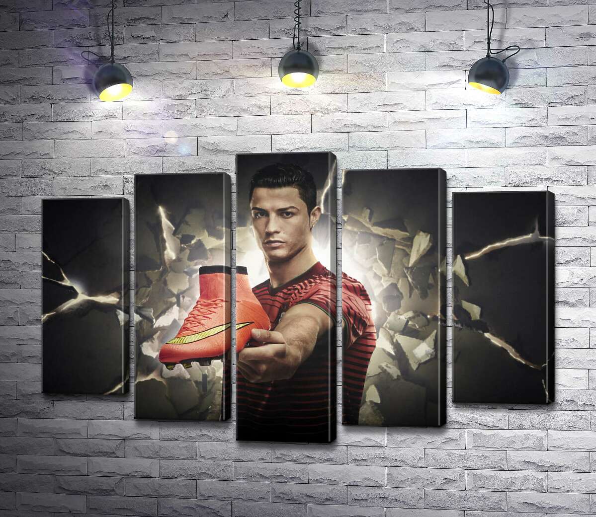 модульная картина Криштиану Роналду (Cristiano Ronaldo) рекламирует футбольные бутсы от фирмы Nike (Модуль №4)