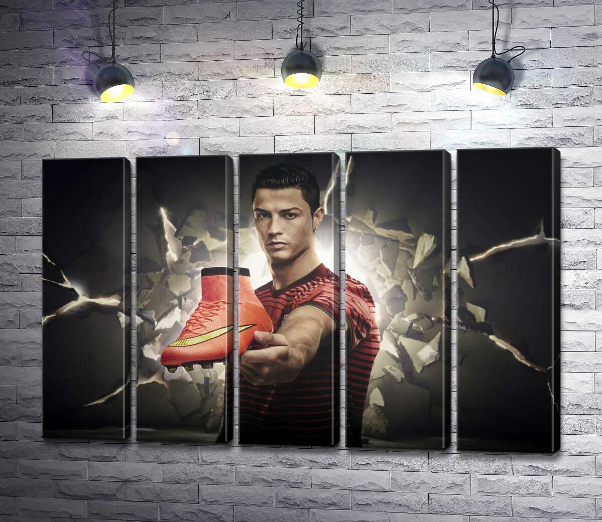 модульная картина Криштиану Роналду (Cristiano Ronaldo) рекламирует футбольные бутсы от фирмы Nike (Модуль №26)