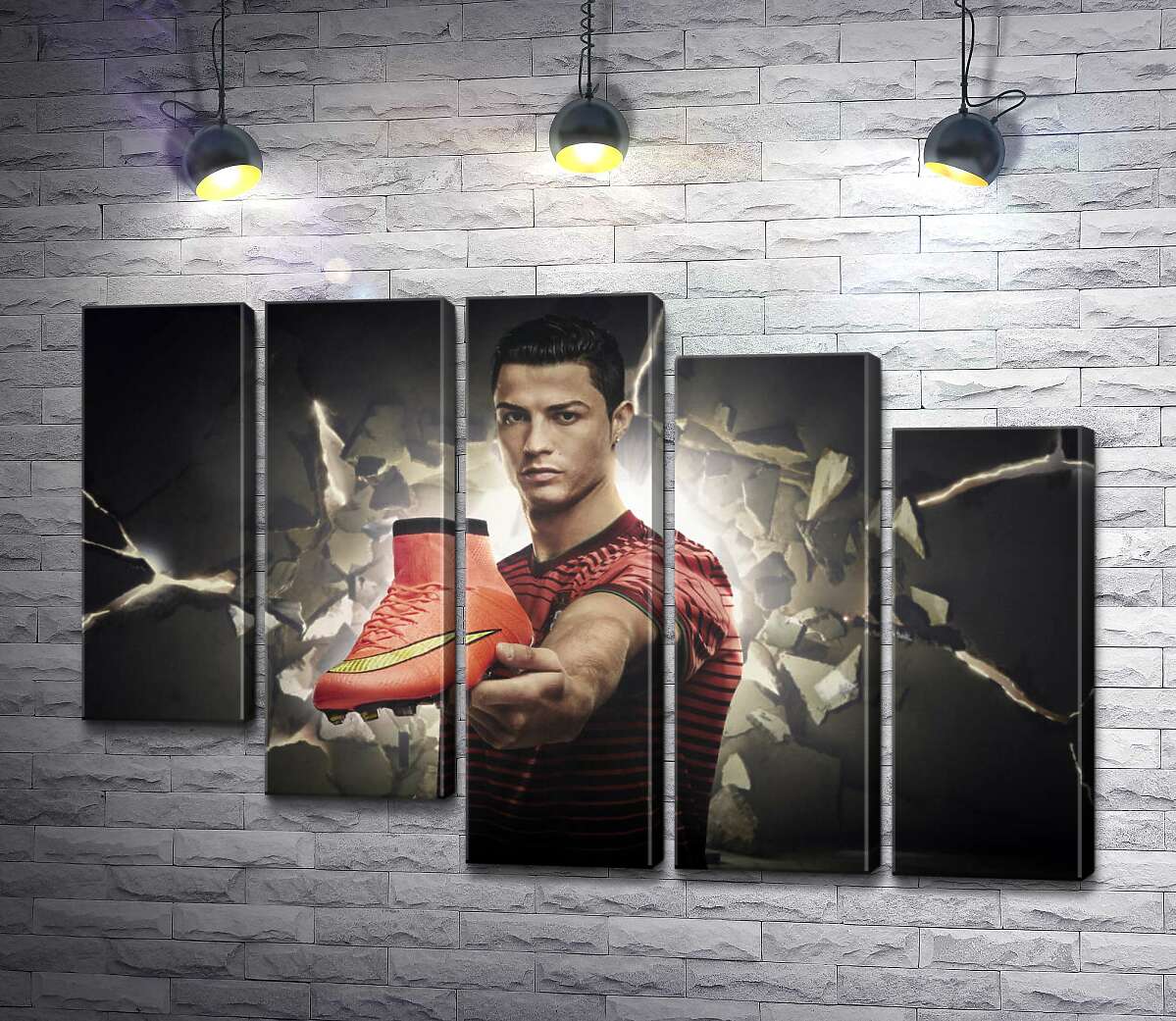 модульная картина Криштиану Роналду (Cristiano Ronaldo) рекламирует футбольные бутсы от фирмы Nike (Модуль №28)