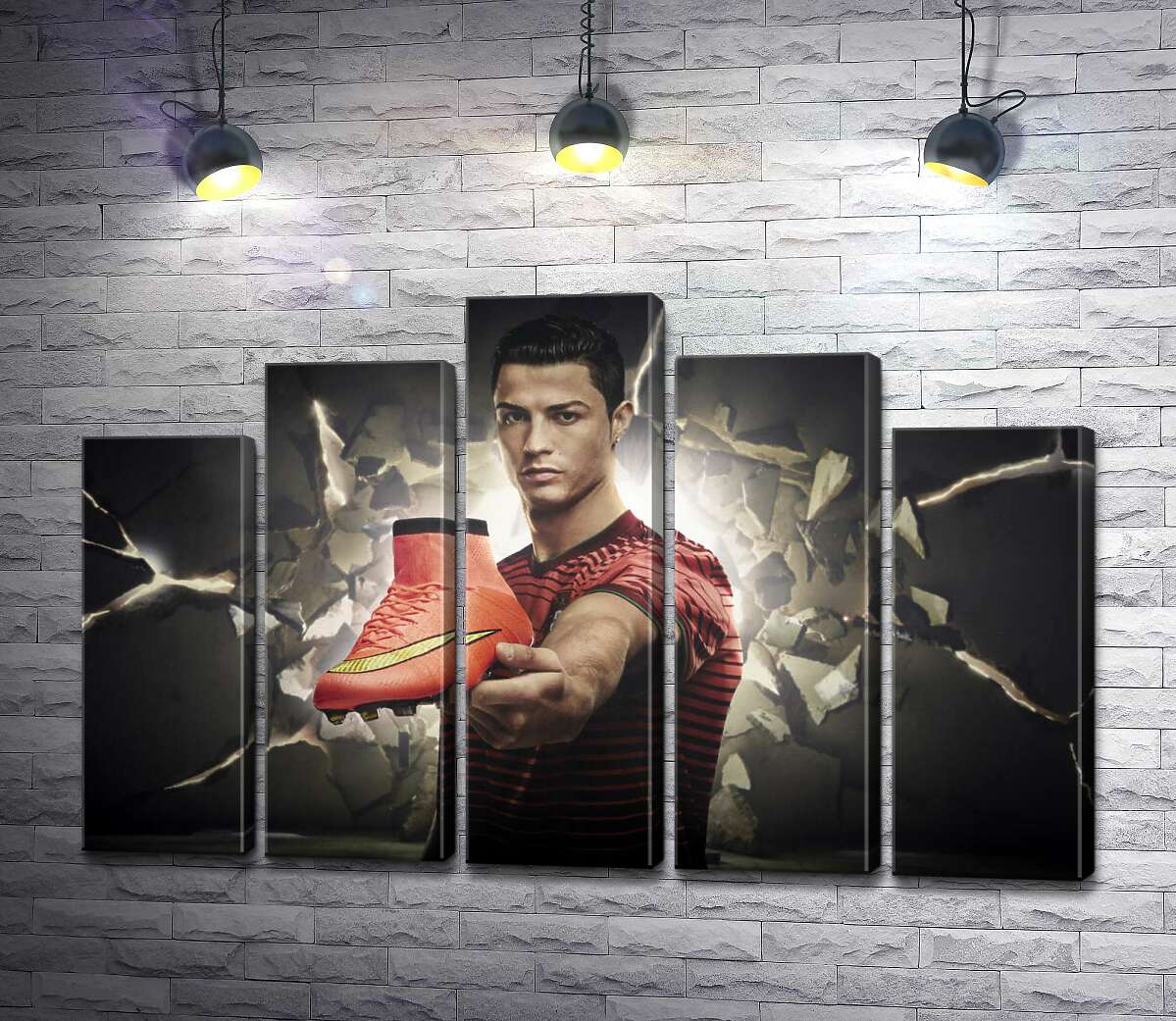 модульная картина Криштиану Роналду (Cristiano Ronaldo) рекламирует футбольные бутсы от фирмы Nike (Модуль №29)