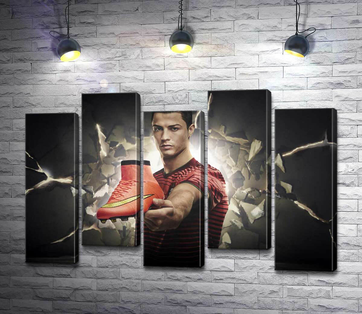 модульная картина Криштиану Роналду (Cristiano Ronaldo) рекламирует футбольные бутсы от фирмы Nike (Модуль №30)