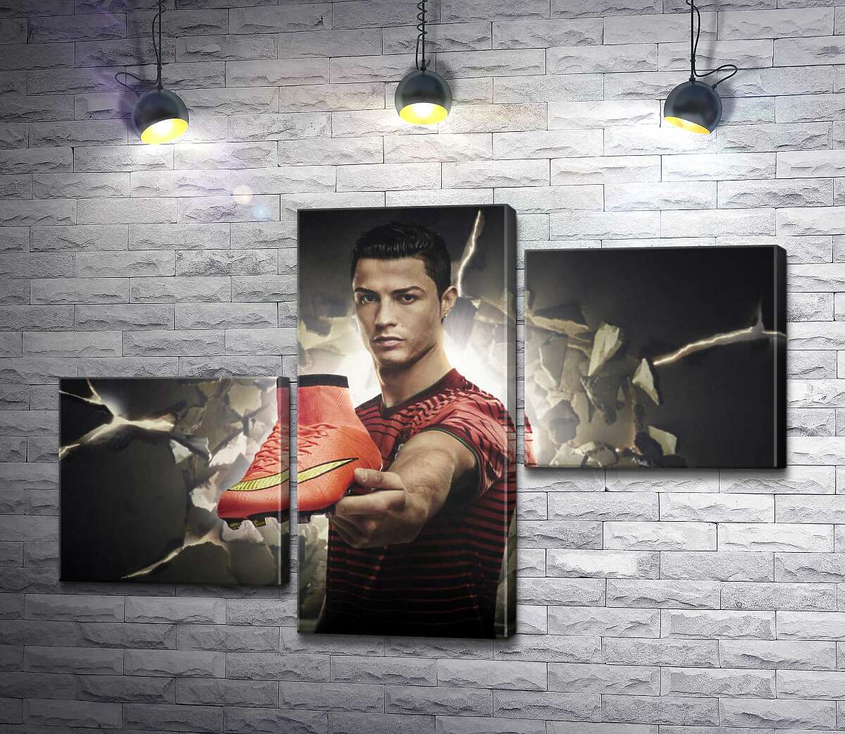 модульная картина Криштиану Роналду (Cristiano Ronaldo) рекламирует футбольные бутсы от фирмы Nike (Модуль №12)