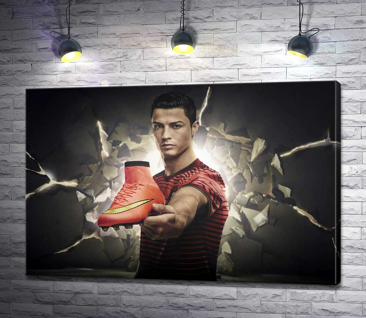 картина Криштиану Роналду (Cristiano Ronaldo) рекламирует футбольные бутсы от фирмы Nike