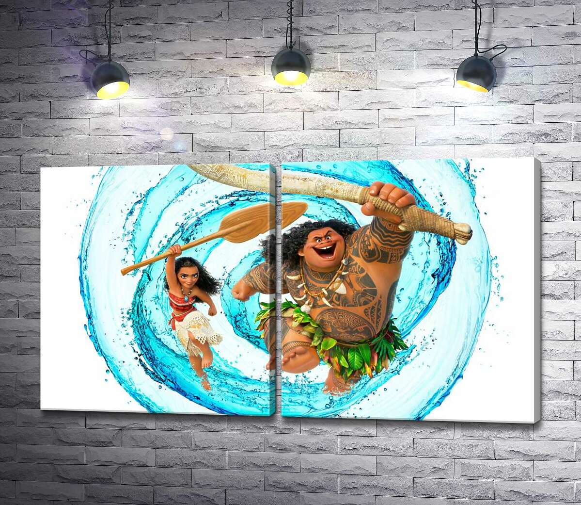 модульная картина Принцесса Моана (Moana) и полубог Мауи (Maui) на постере к мультфильму