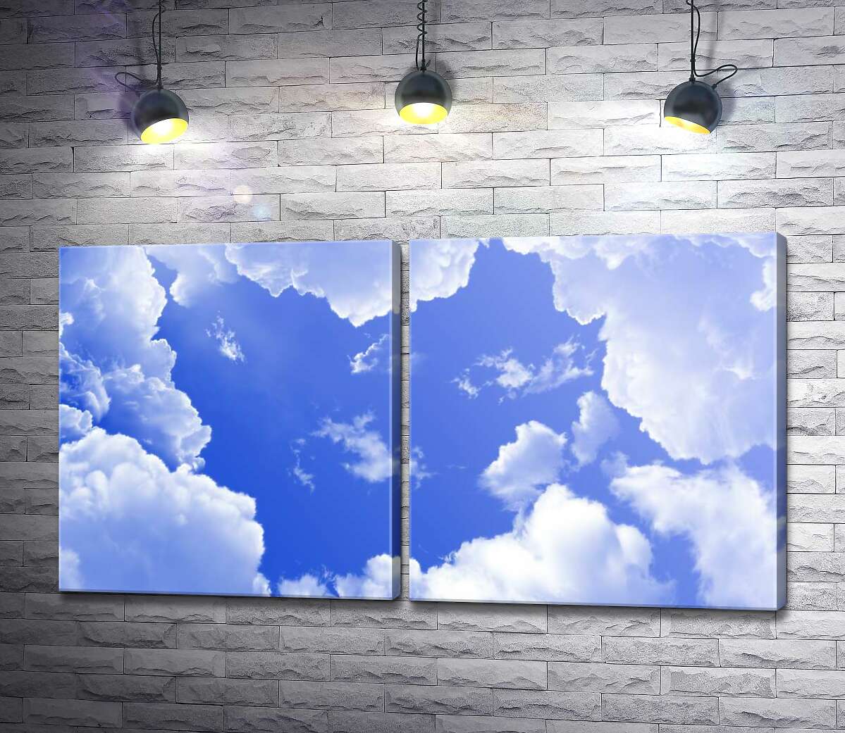 модульна картина Серце з небесної блакиті в рамці із пухнастих хмар