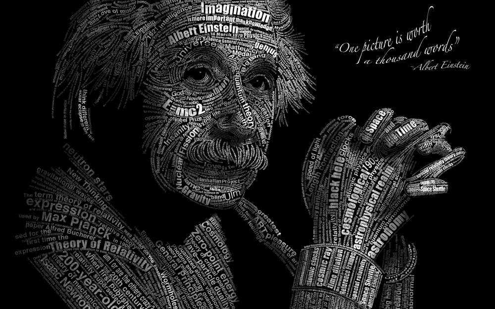 картина-постер Портрет Альберта Ейнштейна (Albert Einstein) із сотні наукових термінів