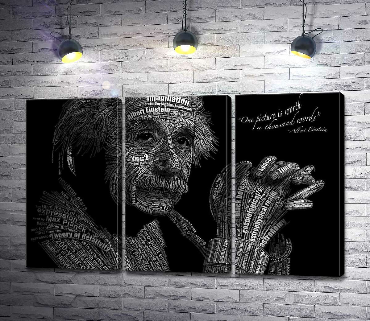 модульна картина Портрет Альберта Ейнштейна (Albert Einstein) із сотні наукових термінів