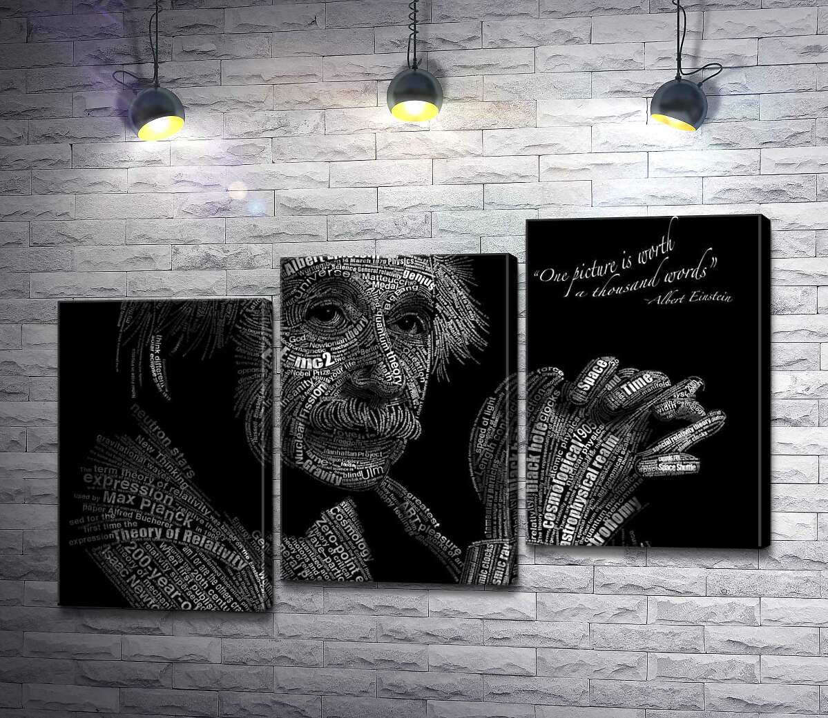 модульная картина Портрет Альберта Эйнштейна (Albert Einstein) из сотни научных терминов (Модуль №14)
