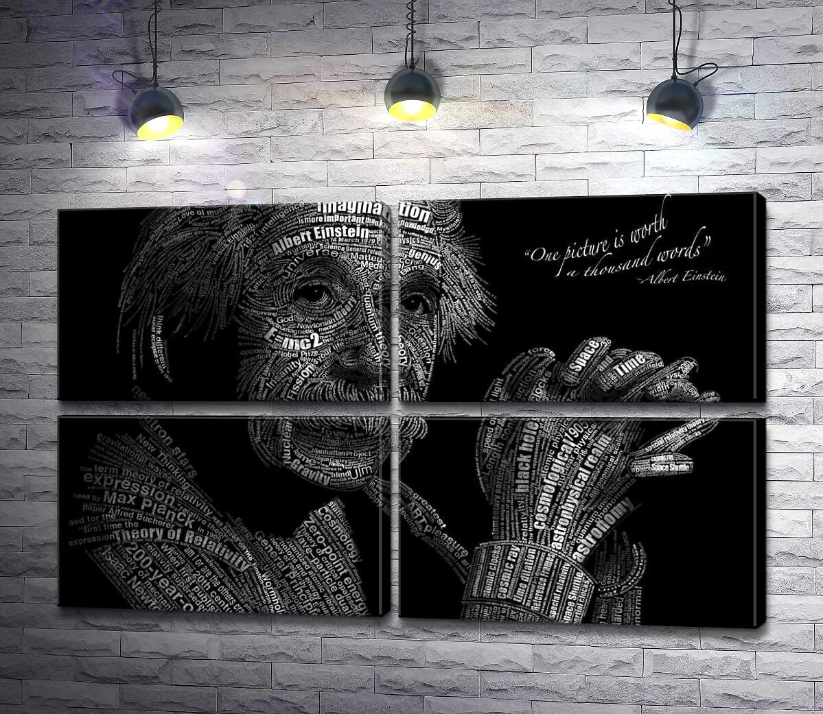 модульная картина Портрет Альберта Эйнштейна (Albert Einstein) из сотни научных терминов (Модуль №25)