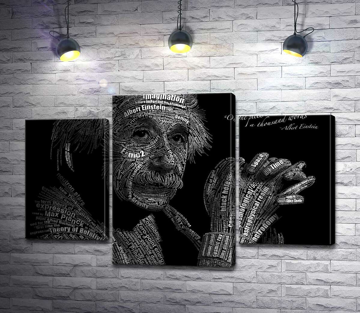 модульная картина Портрет Альберта Эйнштейна (Albert Einstein) из сотни научных терминов (Модуль №10)