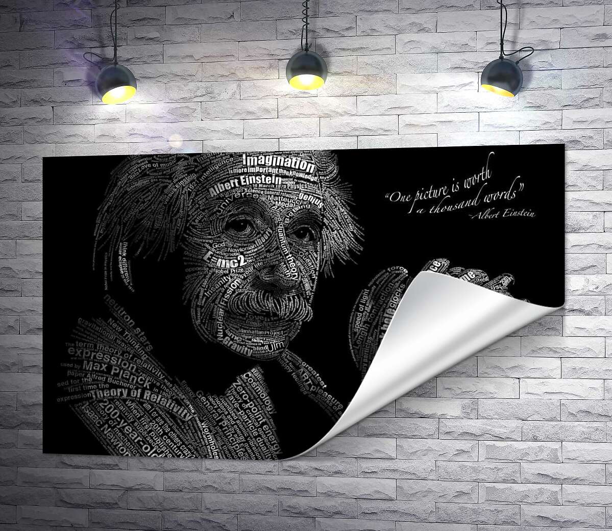 друк Портрет Альберта Ейнштейна (Albert Einstein) із сотні наукових термінів