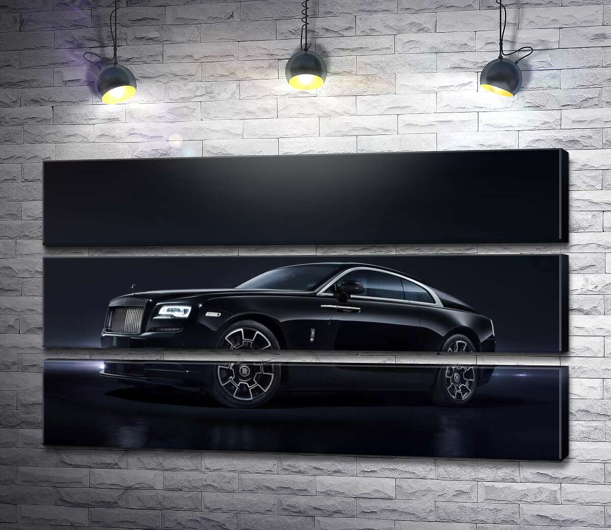 модульная картина Черный автомобиль класса люкс Роллс-Ройс (Rolls-Royce Wraith Black Badge) (Модуль №15)