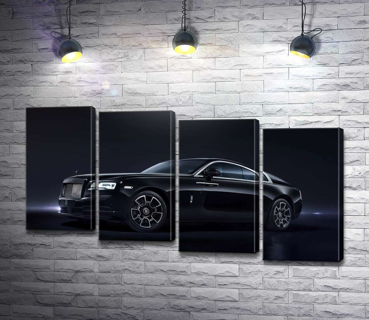 модульная картина Черный автомобиль класса люкс Роллс-Ройс (Rolls-Royce Wraith Black Badge) (Модуль №19)