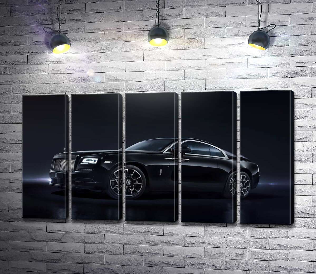 модульная картина Черный автомобиль класса люкс Роллс-Ройс (Rolls-Royce Wraith Black Badge) (Модуль №26)