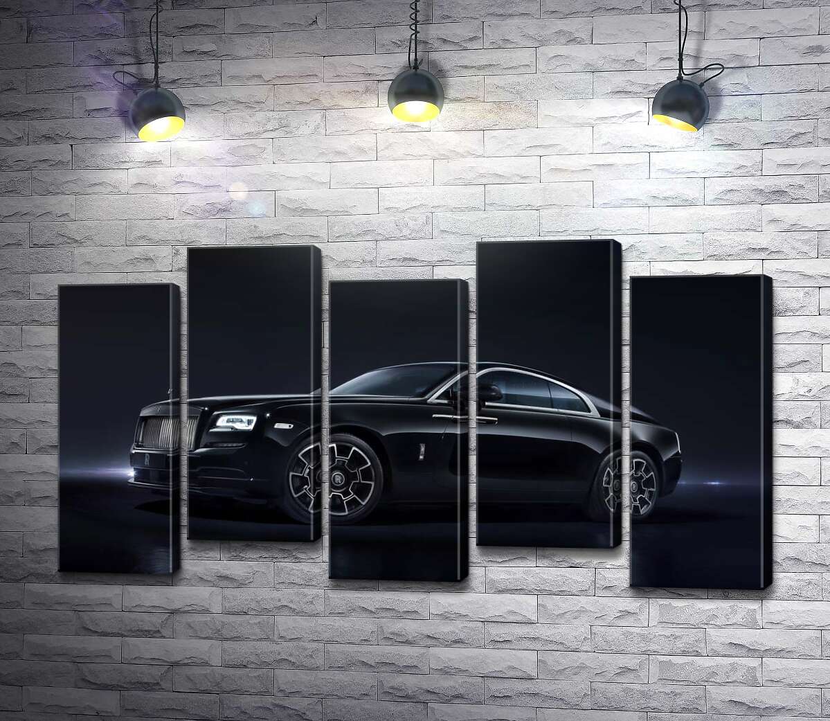 модульная картина Черный автомобиль класса люкс Роллс-Ройс (Rolls-Royce Wraith Black Badge) (Модуль №30)