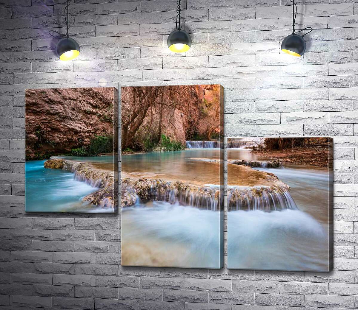 модульна картина Каскади прозорої води водоспадів Хавасу (Havasu Falls) серед осінніх дерев (Модуль №13)