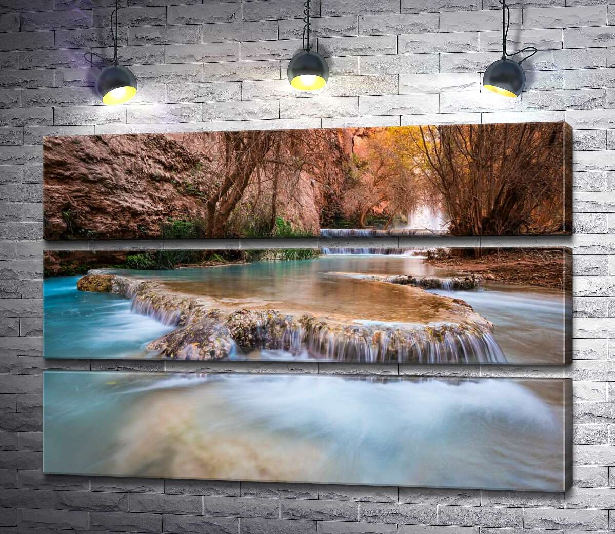 модульна картина Каскади прозорої води водоспадів Хавасу (Havasu Falls) серед осінніх дерев (Модуль №15)
