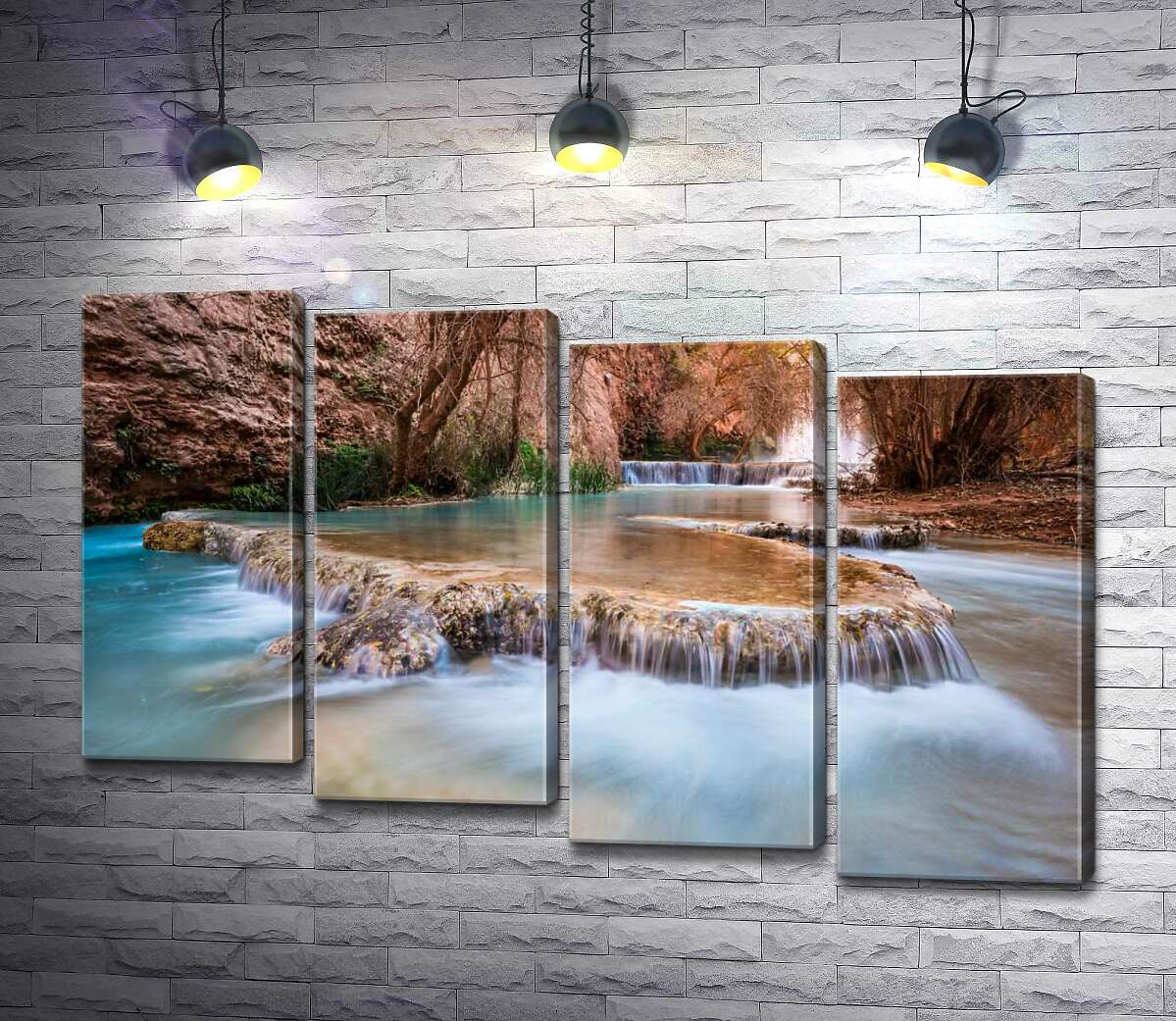 модульна картина Каскади прозорої води водоспадів Хавасу (Havasu Falls) серед осінніх дерев (Модуль №19)