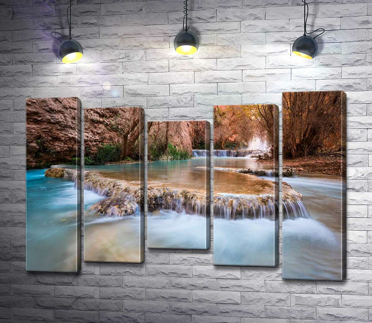 модульна картина Каскади прозорої води водоспадів Хавасу (Havasu Falls) серед осінніх дерев (Модуль №27)