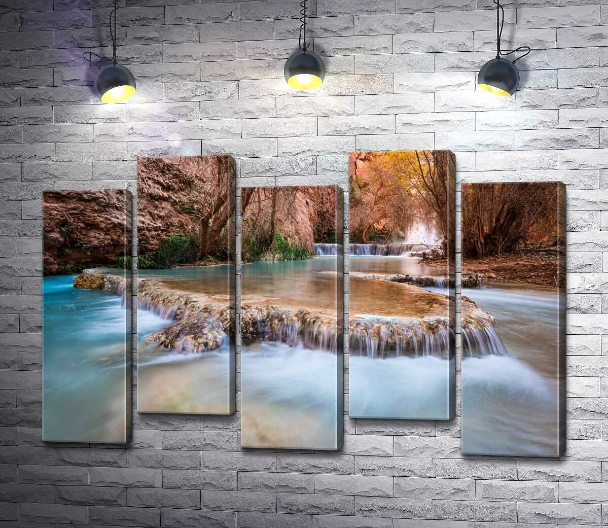 модульна картина Каскади прозорої води водоспадів Хавасу (Havasu Falls) серед осінніх дерев (Модуль №30)
