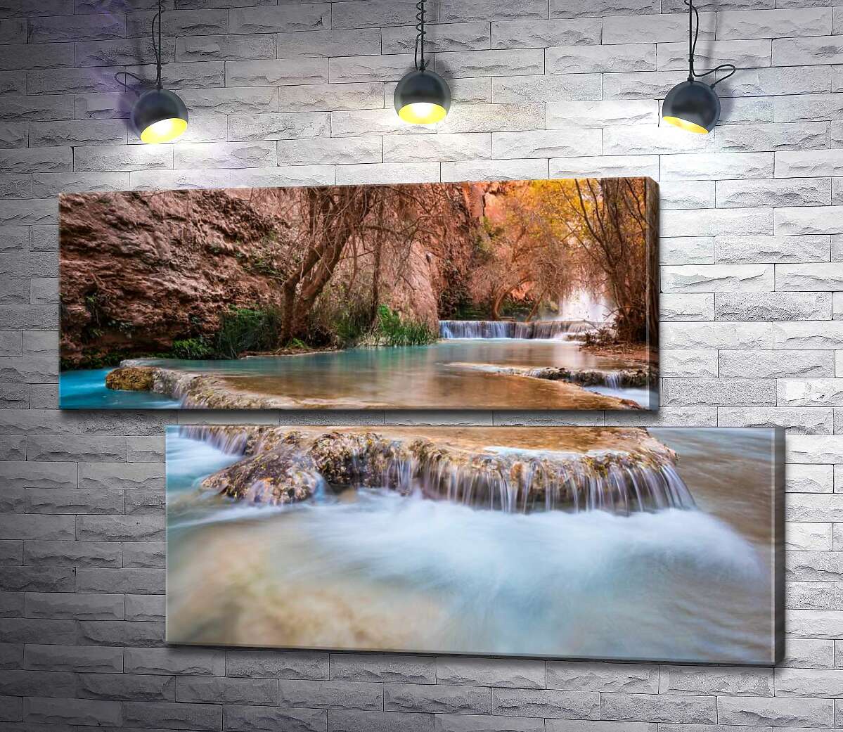 модульна картина Каскади прозорої води водоспадів Хавасу (Havasu Falls) серед осінніх дерев (Модуль №8)