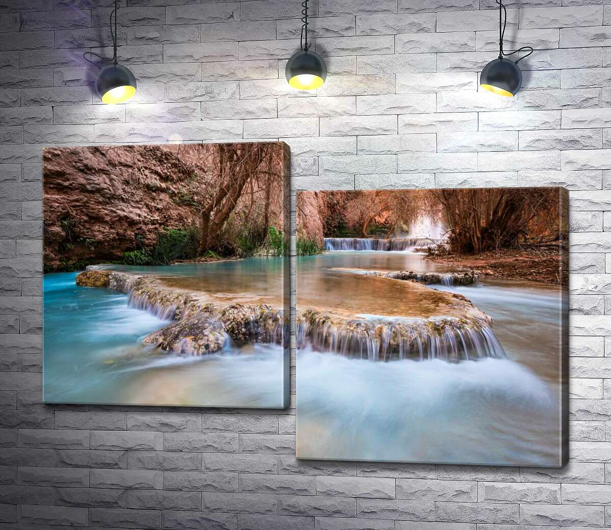 модульна картина Каскади прозорої води водоспадів Хавасу (Havasu Falls) серед осінніх дерев (Модуль №9)
