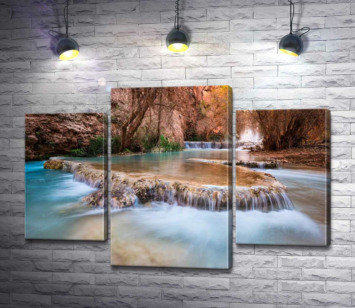 модульна картина Каскади прозорої води водоспадів Хавасу (Havasu Falls) серед осінніх дерев (Модуль №10)