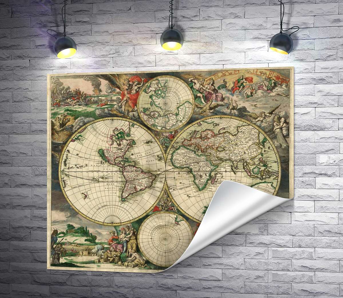 печать Карта мира в 1689 году от голландского картографа Герарда Ван Шагена (Gerrit van Schagen)