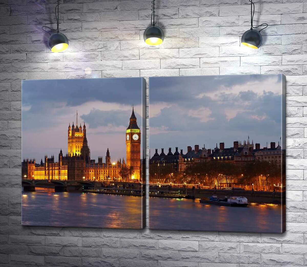 модульна картина Вечірня набережна Темзи сяє вогнями Вестмінстерського палацу (Palace of Westminster)
