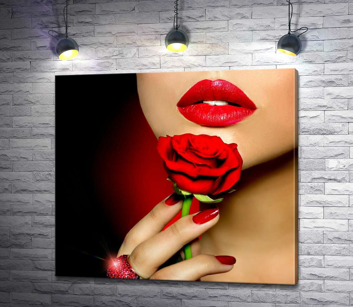 картина Розкіш червоного на губах, пальцях та троянді