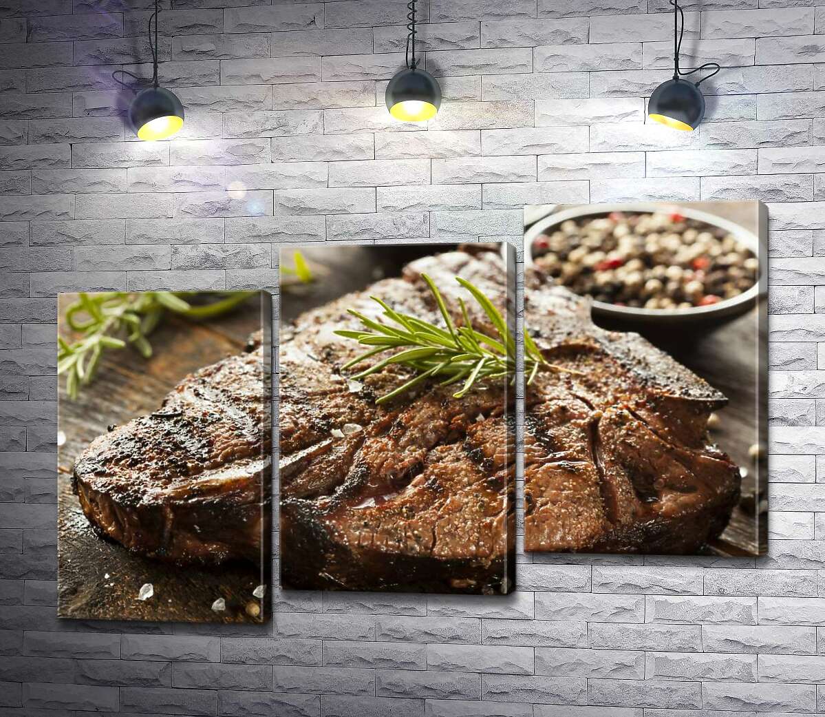 модульна картина Гілочка розмарину надає неповторного смаку соковитому стейку (Модуль №14)