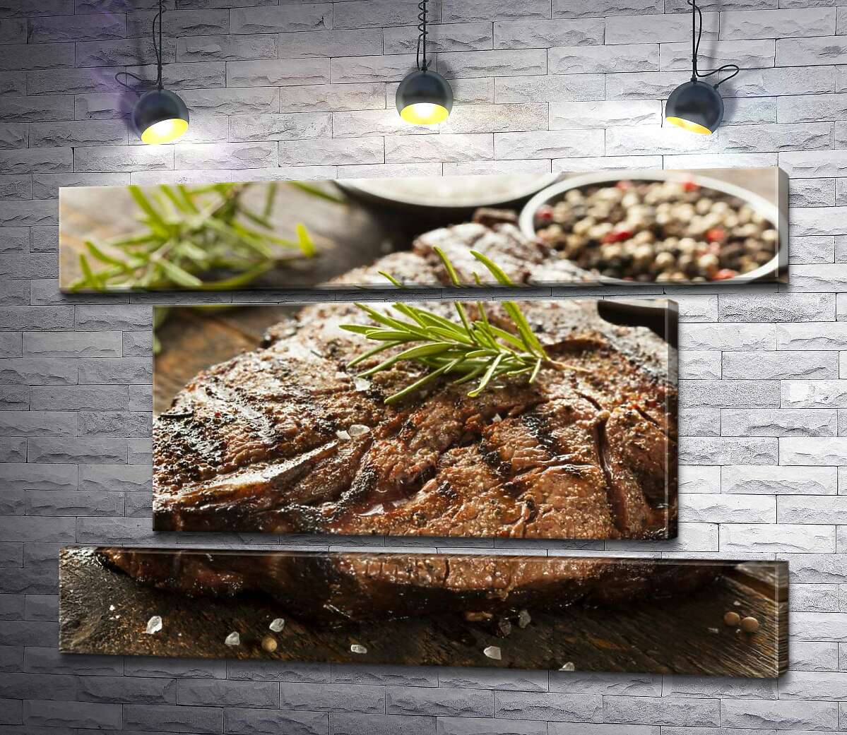 модульная картина Веточка розмарина придает неповторимый вкус сочному стейку (Модуль №18)