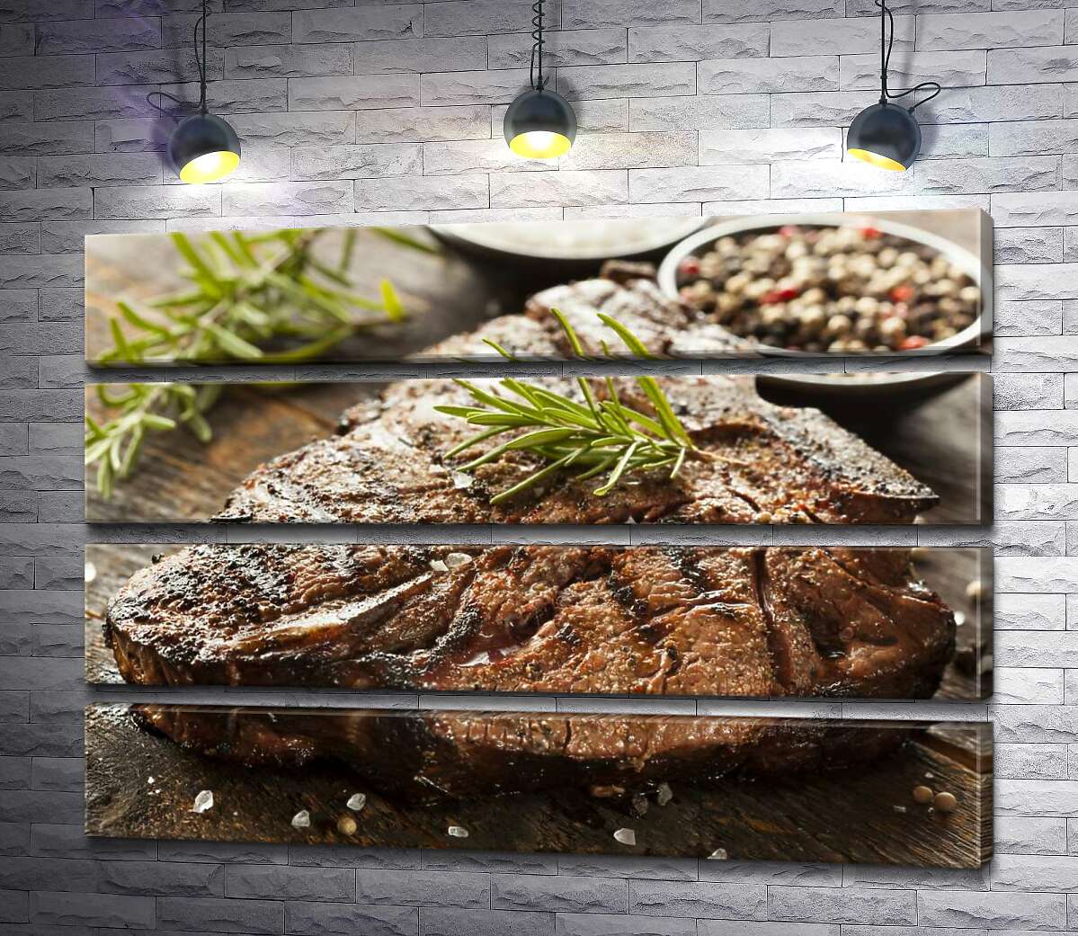 модульная картина Веточка розмарина придает неповторимый вкус сочному стейку (Модуль №22)