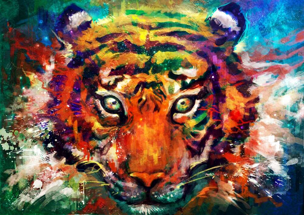картина-постер Цветные оттенки шерсти тигра