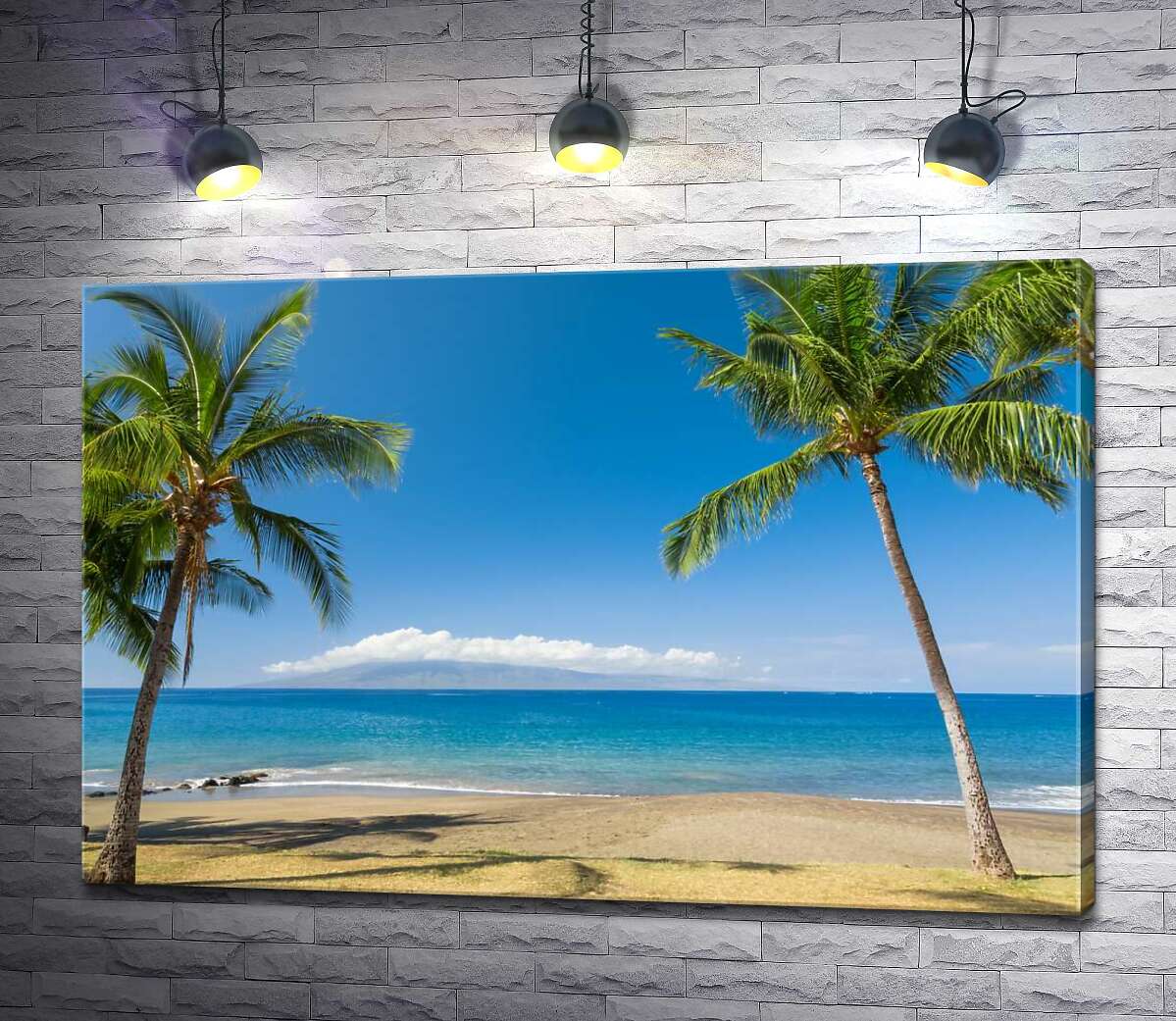 картина Зеленые кисточки пальм греются под пляжным гавайским солнцем