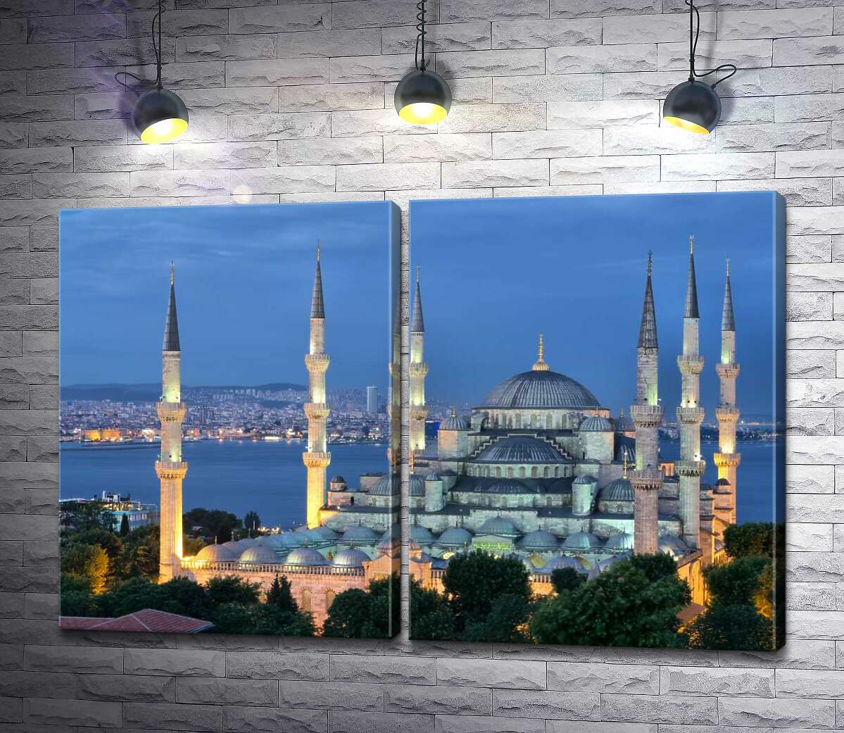 модульная картина Голубой вечер опускается на стены величественной мечети Султанахмет (Sultanahmet Camii)