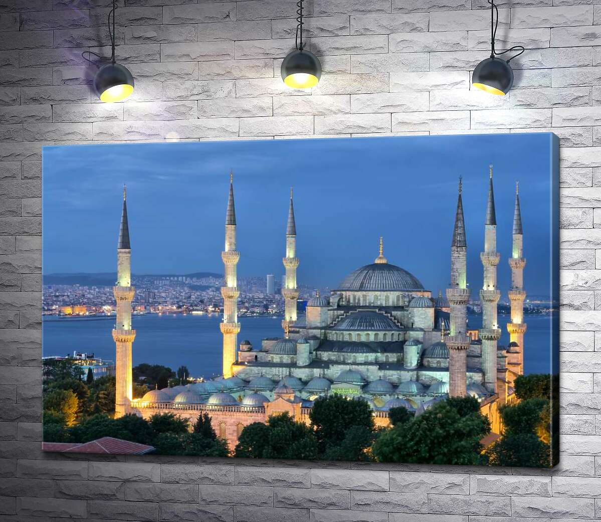 картина Голубой вечер опускается на стены величественной мечети Султанахмет (Sultanahmet Camii)